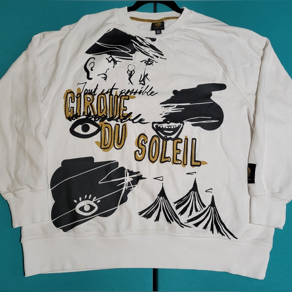 Cirque Du Soleil Crewneck Sweatshirt White W/ Black And Gold Size 2X